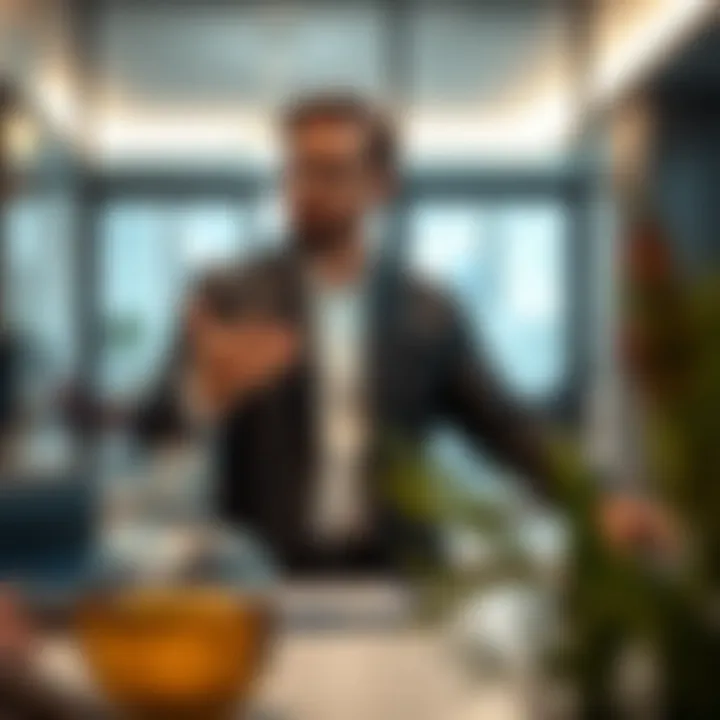 A businessman evaluating investment opportunities in a modern office.