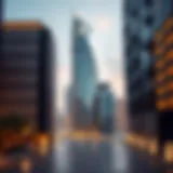 Dramatic view of Al Kazim Building against Dubai skyline