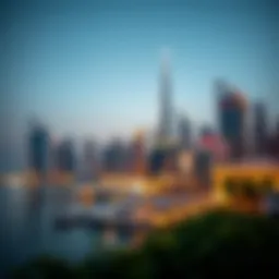 A stunning view of Dubai Marina skyline at dusk
