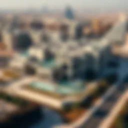 A breathtaking aerial view of the largest house in Dubai, showcasing its scale and splendor against the urban skyline.