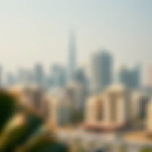 Detailed illustration of the Sharjah skyline with rental properties
