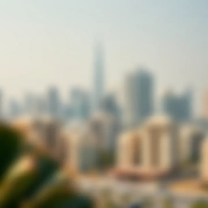 Detailed illustration of the Sharjah skyline with rental properties